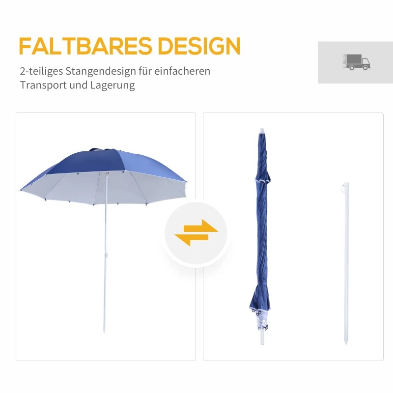 Outsunny 2-in-1 Sonnenschirm Strandmuschel Strandschirm Sonnenschirm, 210 cm x 210 cm x 222 cm, Blau + Weiß