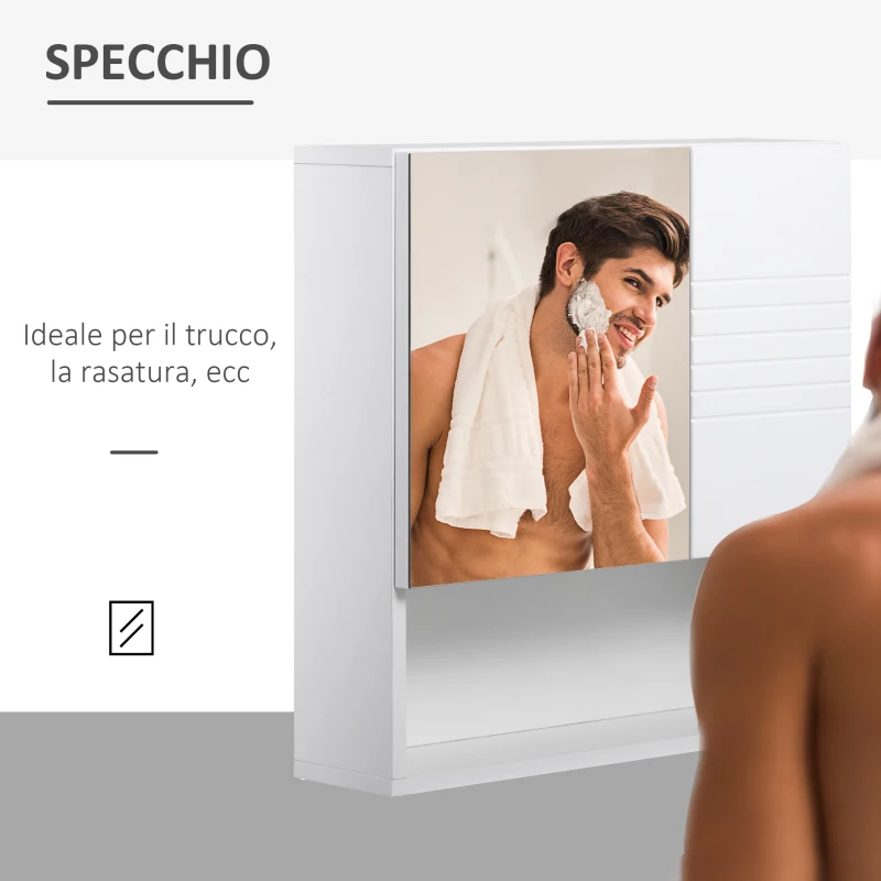 kleankin Armadietto Specchiera Bagno, Specchio Bagno Contenitore con Fissaggio a Muro, 54x15x55cm, Bianco