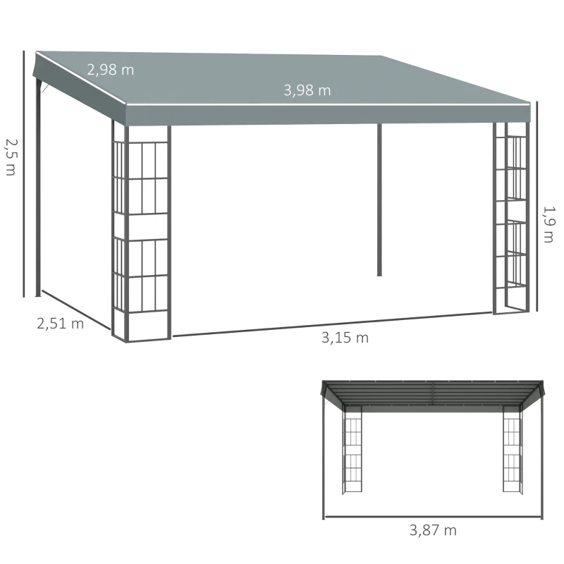 Outsunny Pergola 4 x 3 m Gartenpavillon Pavillon Überdachung Zelt Metall Polyester Grau
