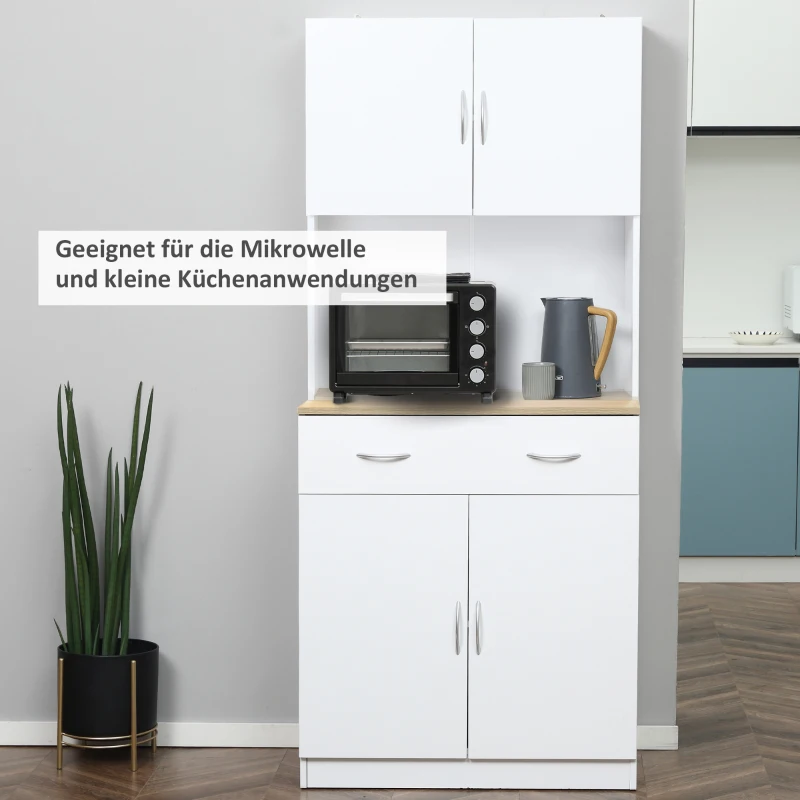 HOMCOM Küchenschrank 180 cm Hochschrank Küchenbuffet mit 2 Schränken Geschirrschrank Esszimmerschrank mit Schubladen Schrank Weiß 80 x 40 x 180 cm