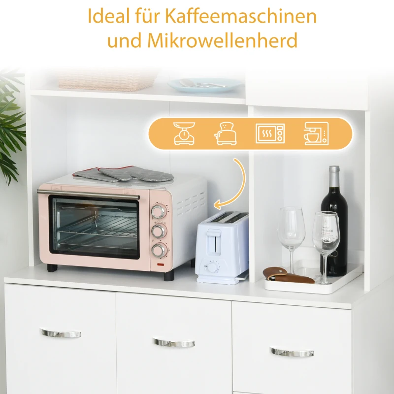 HOMCOM Küchenschrank, Hochschrank mit 3 Schubladen,Sideboard, Aufbewahrungsschrank mit verstellbaren Ablagen, Kommode, Weiß, 100x 39,5 x 183,5 cm