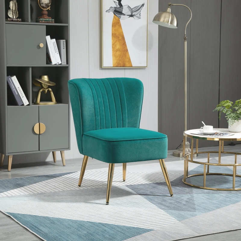 HOMCOM Poltrona Moderna in Stile Scandinavo Imbottita e Rivestita in Tessuto Vellutato, 56x65.5x82.5cm - Verde