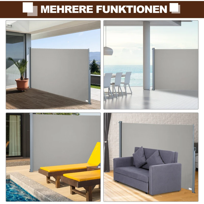 Outsunny Seitenmarkise, Sicht- und Sonnenschutz, Seitenrollo, Polyester, Grau, 3 x 1,6 m