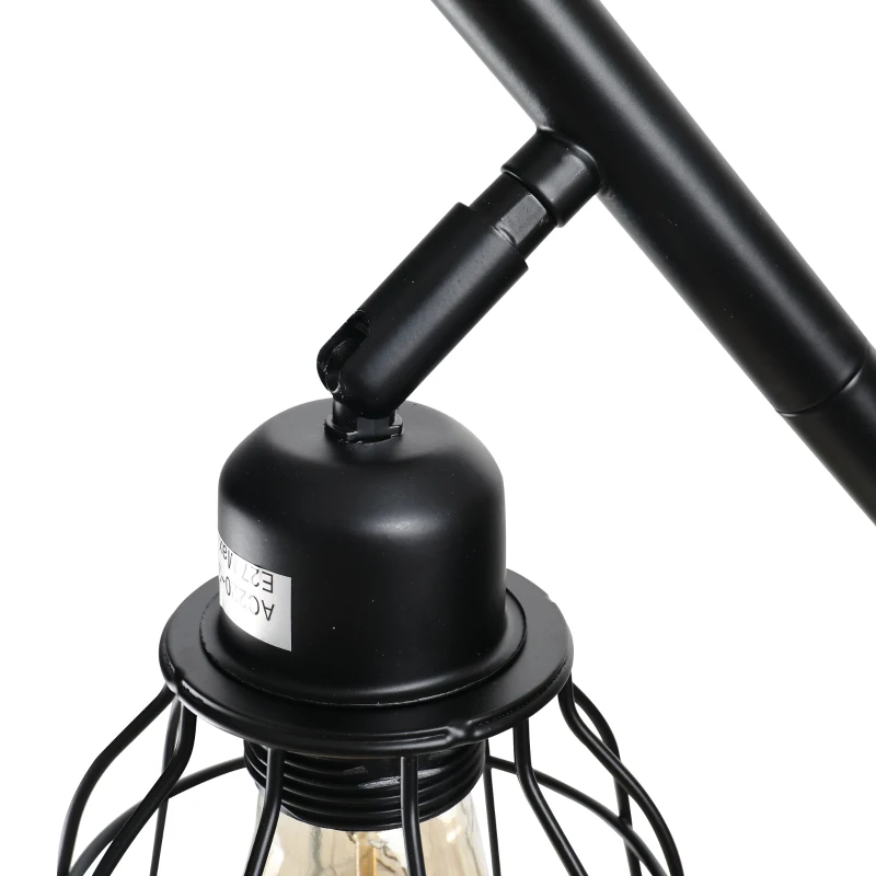 HOMCOM Lampada da Terra in Stile Industriale con 3 Paralumi Regolabili, Interruttore a Pedale, Acciaio Nero, Ф36 x 165cm