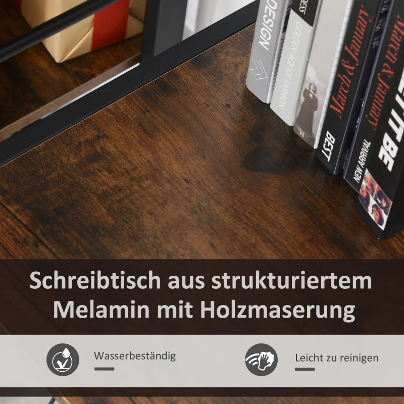 HOMCOM Computertisch, Eckschreibtisch, Schreibtisch, Bürotisch, Spanplatte+Metall, Vintagebraun-Schwarz, 155 x 115 x 91,5 cm