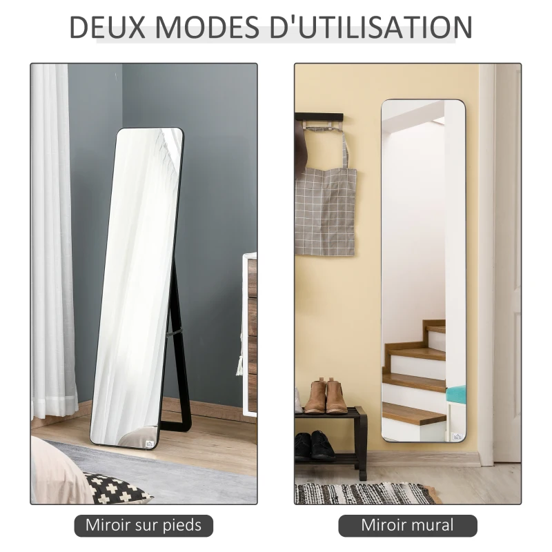 HOMCOM Miroir sur Pied et Mural rectangulaire dim. 37L x 43l x 156H cm MDF Aspect Noir