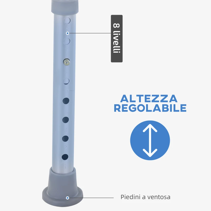 HOMCOM Sedia Doccia Regolabile su 8 Livelli con Fori di Drenaggio, in Alluminio e PE, 48x42x71-83.5 cm, Bianco e Argento