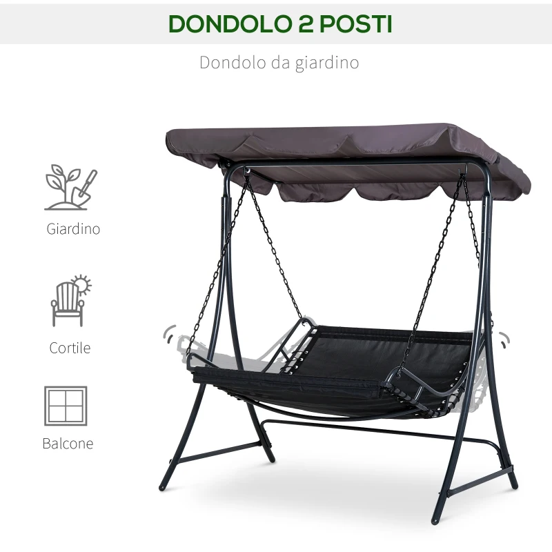 Outsunny Dondolo 2 Posti da Giardino e Terrazzo con Seduta Inclinata e Tettuccio Parasole Poliestere Grigio, 164x116x176cm