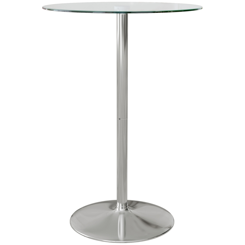 HOMCOM Tavolo Alto da Bar Moderno Rotondo con Base in Acciaio e Piano in Vetro, Ø70x102cm, Trasparente