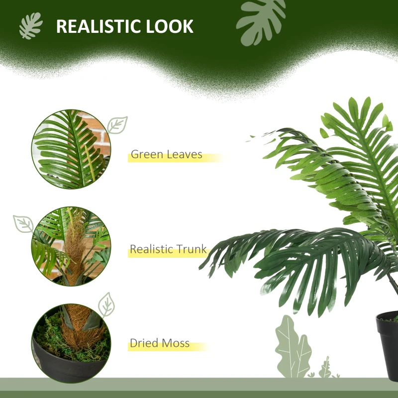 Outsunny 2 Pack 60cm Artificial Palm Tree Decorative Plant with Nursery Pot, Fake Tropical Tree for Indoor Outdoor Decor
