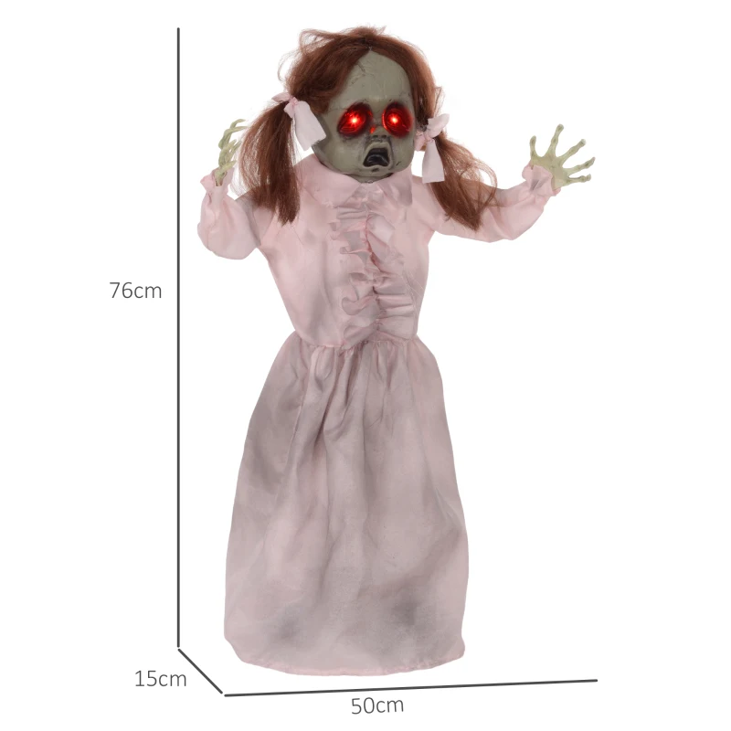 HOMCOM Horrorpuppe, Helloweendeko, aktiviert mit Geräusche/Berührung, rote Augen, Sound, 76 cm(m-3)