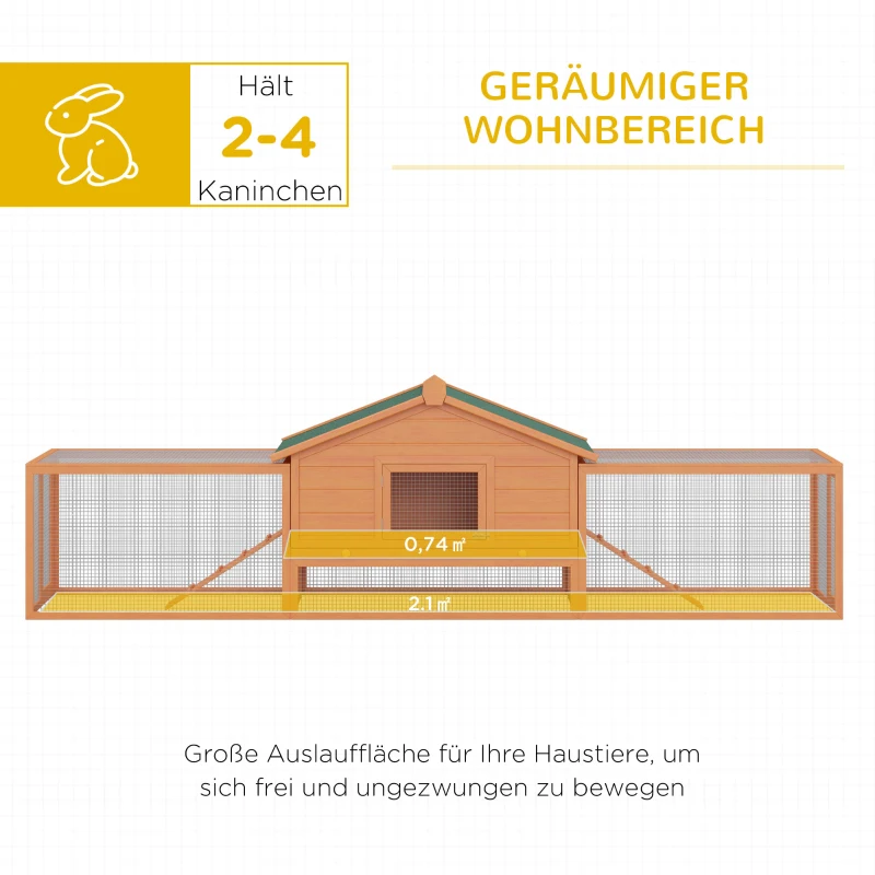 PawHut Kleintierstall Kleintierkäfig, 2 Freigehegen, 2 Rampen, 309 cm x 79 cm x 86 cm, Natur + Grün