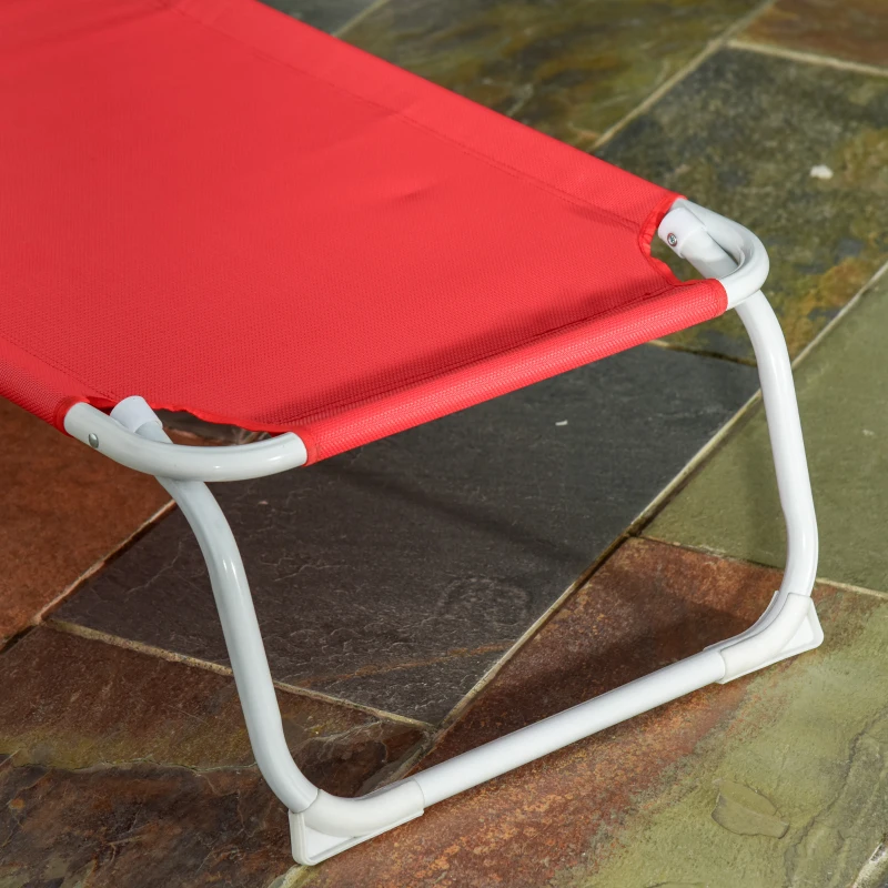 Outsunny Bain de Soleil Pliable - transat inclinable 4 Positions - Chaise Longue Grand Confort avec accoudoirs - métal époxy textilène - dim. 186L x 66l x 80H cm - Rouge