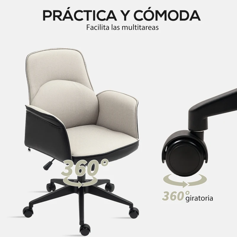 HOMCOM Silla de Escritorio Altura Ajustable con Función de Basculante y Reposabrazos Carga 120 kg Beige y Negro