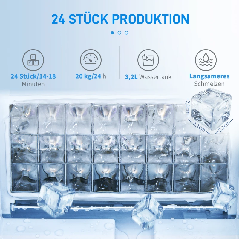 HOMCOM Eiswürfelmaschine Eiswürfelspender Ice-Maker 20kg/24h 2,3L Eiswürfelbereiter mit 3,2 L Wassertank, Silber