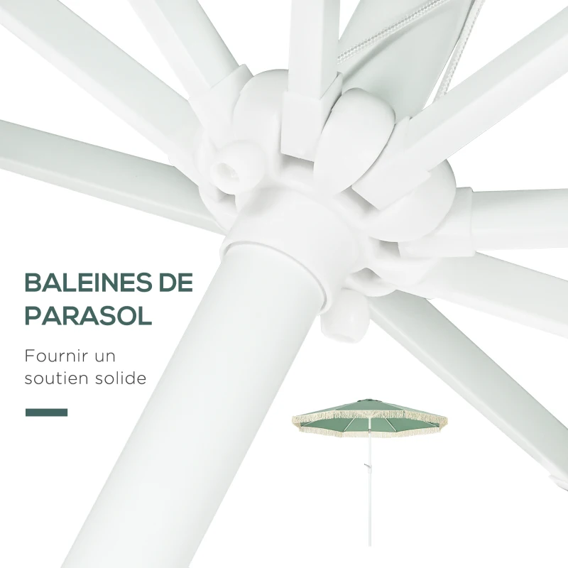 Outsunny Parasol de jardin parasol extérieur inclinable parasol à franges avec manivelle 8 baleines dim. Ø 2,65 x 2,45 H m vert