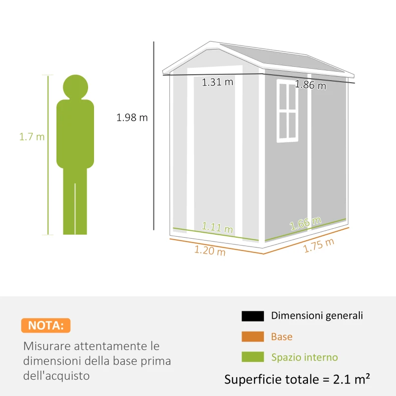 Outsunny Casetta da Giardino in Resina con Pavimento, Porta con Blocco e Finestra, 1.3 x 1.8 m, Grigio