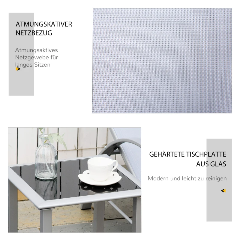 Outsunny Gartenliege Set Metall Mesh 3-TLG. Sonnenliege mit Teetisch Gartengarnitur mit 2 Sonnenliegen, 1 Beistelltisch Gartensitzgruppe für Garten, Balkon 59B x 169T x 66H cm Grau+Schwarz