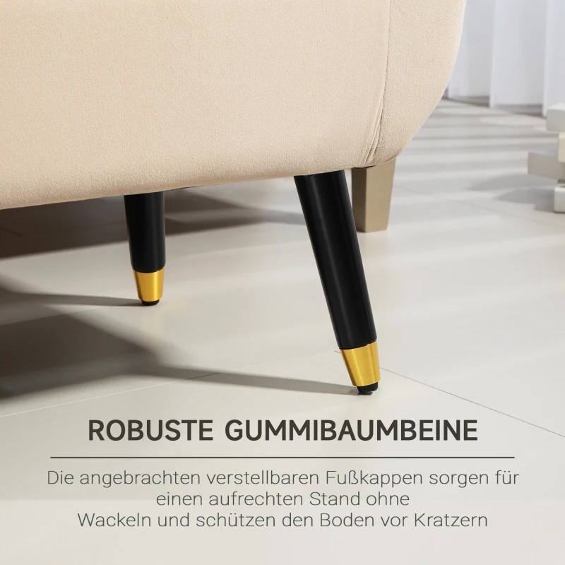 HOMCOM Polsterbank mit Stauraum, Armlehnen, Samtartiges Polyester, Kautschukholz, 107 x 42 x 65 cm, Beige