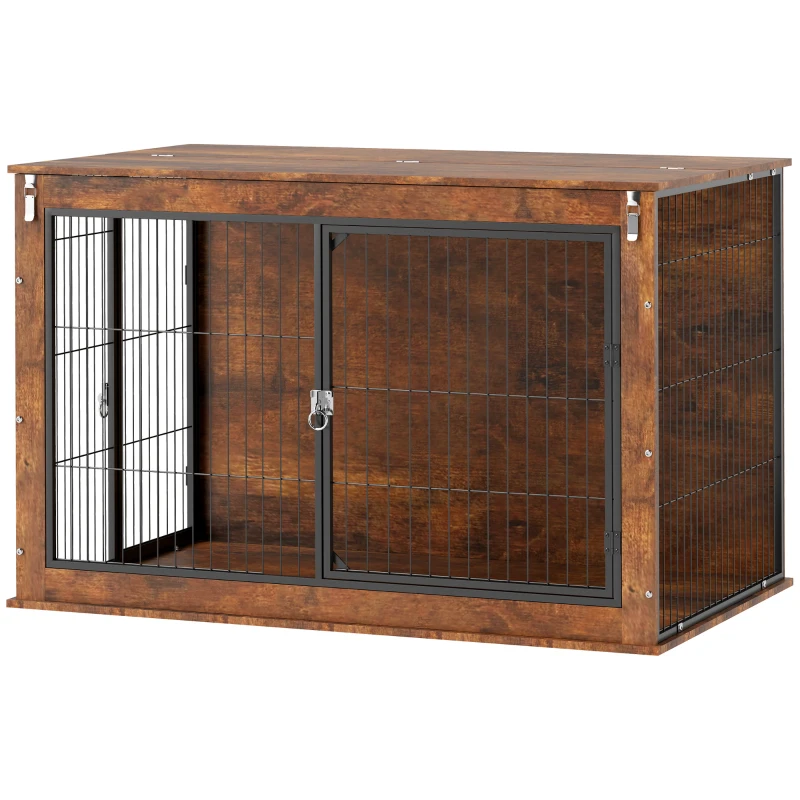 PawHut 46.46'' Dog Crate Furniture with Openable Top, Two Lockable Doors, for Extra Large Dogs, Rustic Brown
