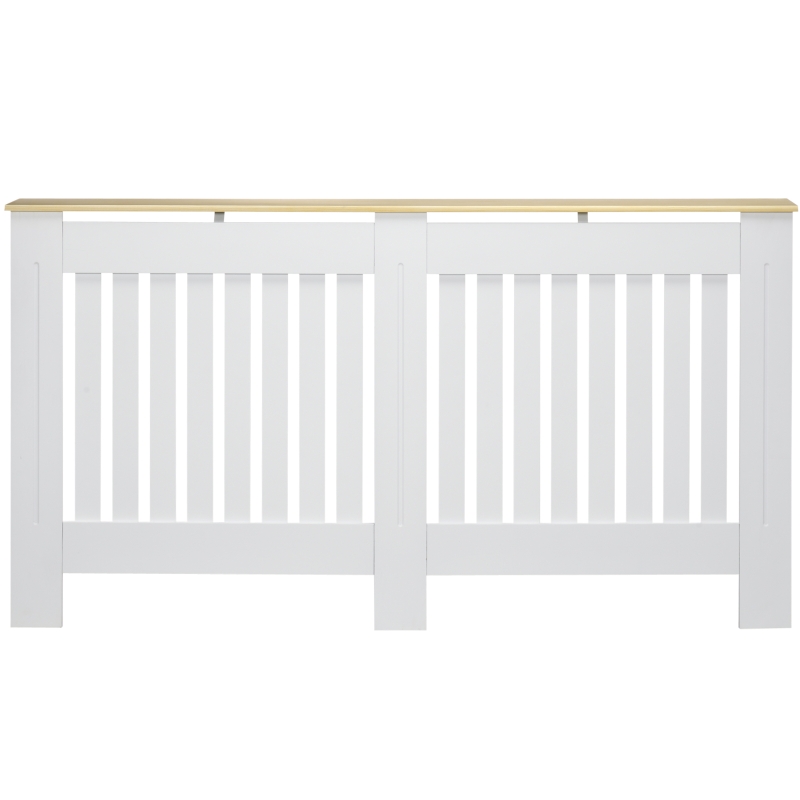 HOMCOM Mobile Copricaloriferi in Legno Truciolare e MDF, Pannello a Doghe e Mensola Superiore, 152x19x83cm, Bianco