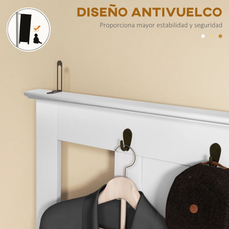 HOMCOM Perchero con Zapatero de Madera con 2 Estantes y 3 Ganchos para Colgar Ropas Bolsos 80,5x40x168 cm Blanco
