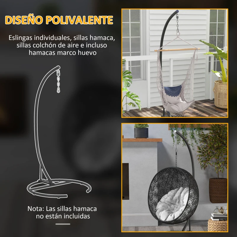 Outsunny Soporte para Silla Colgante con Base Estable Marco de Silla de Metal Soporte para Silla Columpio Ø102x195 cm Negro