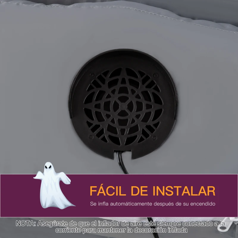 HOMCOM Fantasmas Inflables para Halloween con Luces LED Decoración Hinchable de Halloween para Interiores Exteriores Fiestas 110x38x154 cm Blanco y Gris