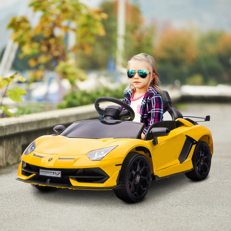 HOMCOM Macchina Elettrica per Bambini 12V con Licenza Lamborghini, Telecomando, Clacson e Musica, Giallo