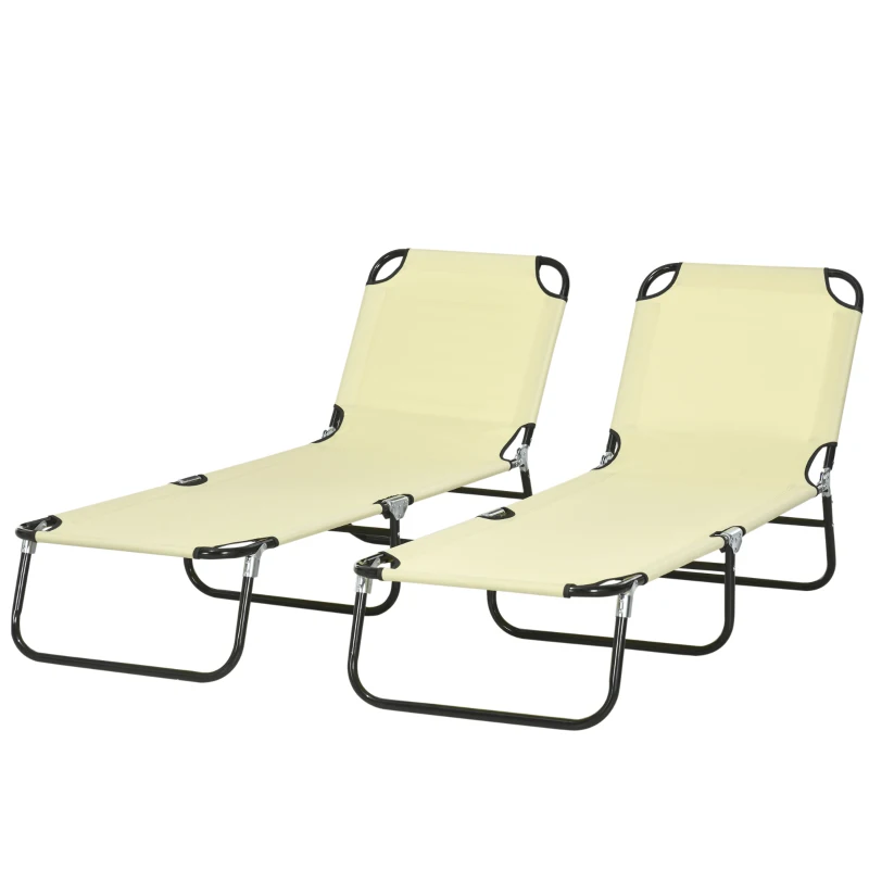 Outsunny Set of Two Metal Frame Folding Sun Loungers - Beige