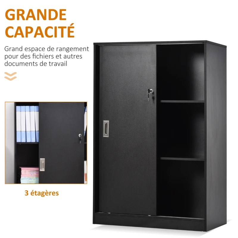 HOMCOM Armoire de Bureau 2 Portes coulissantes verrouillables dim. 80L x 40l x 120H cm 2 étagères Panneaux Particules Noir