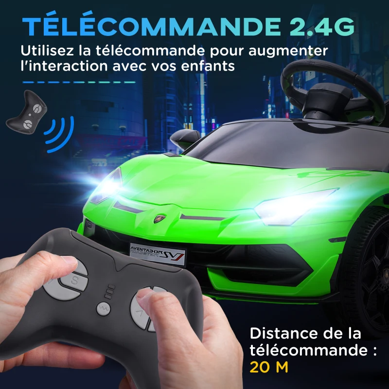 HOMCOM Voiture électrique pour enfants licence Lamborghini Aventador SVJ 12V avec portes papillon télécommande 3-5 KM/H vert(m-6)