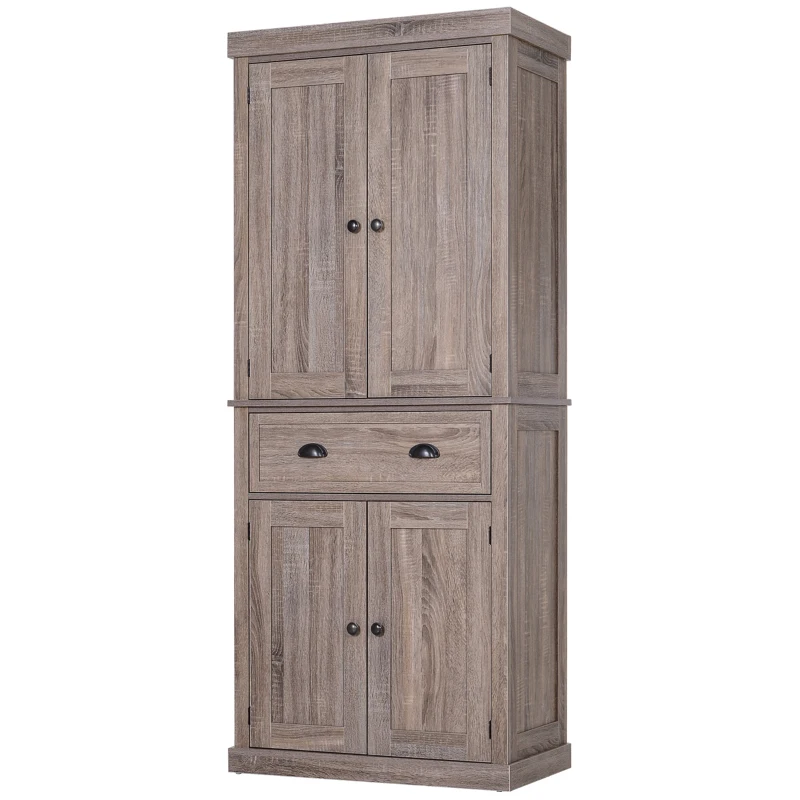 HOMCOM Küchenschrank, Hochschrank, Küchenbuffet mit 2 Schränken und Schublade, Mehrzweckschrank, Kippschutz, Sideboard, Braun, 76 x 40,5 x 184 cm