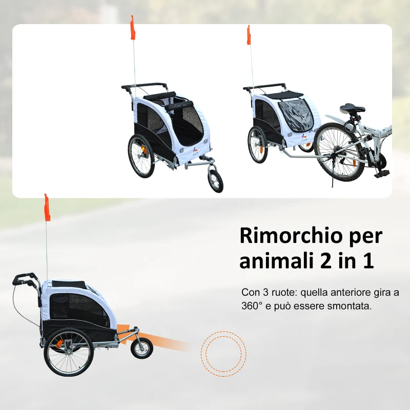 PawHut Carrellino Rimorchio per Cani da Bicicletta, Bianco e Nero