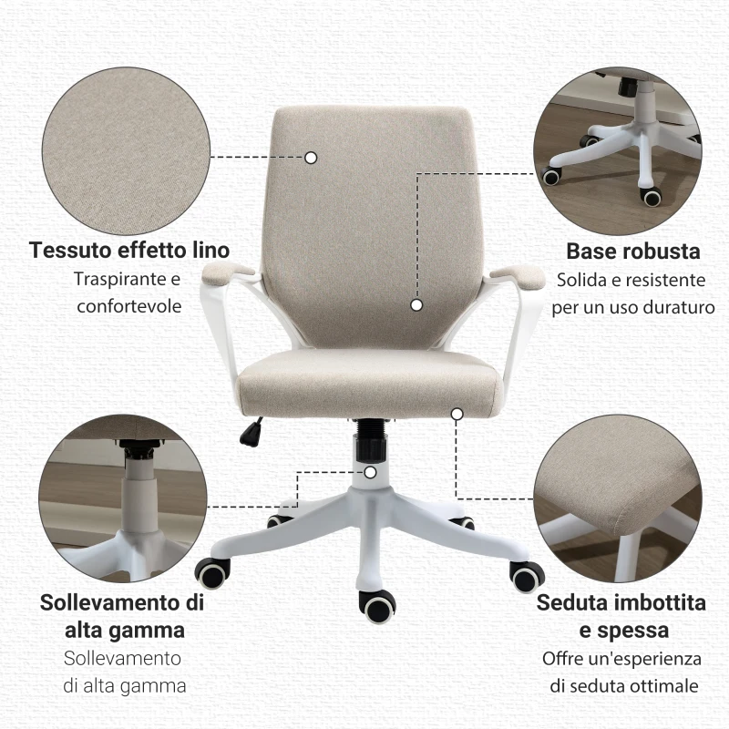 Vinsetto Sedia da Ufficio Ergonomica con Altezza Regolabile e Funzione Dondolo, 62x69x92-100cm, Beige