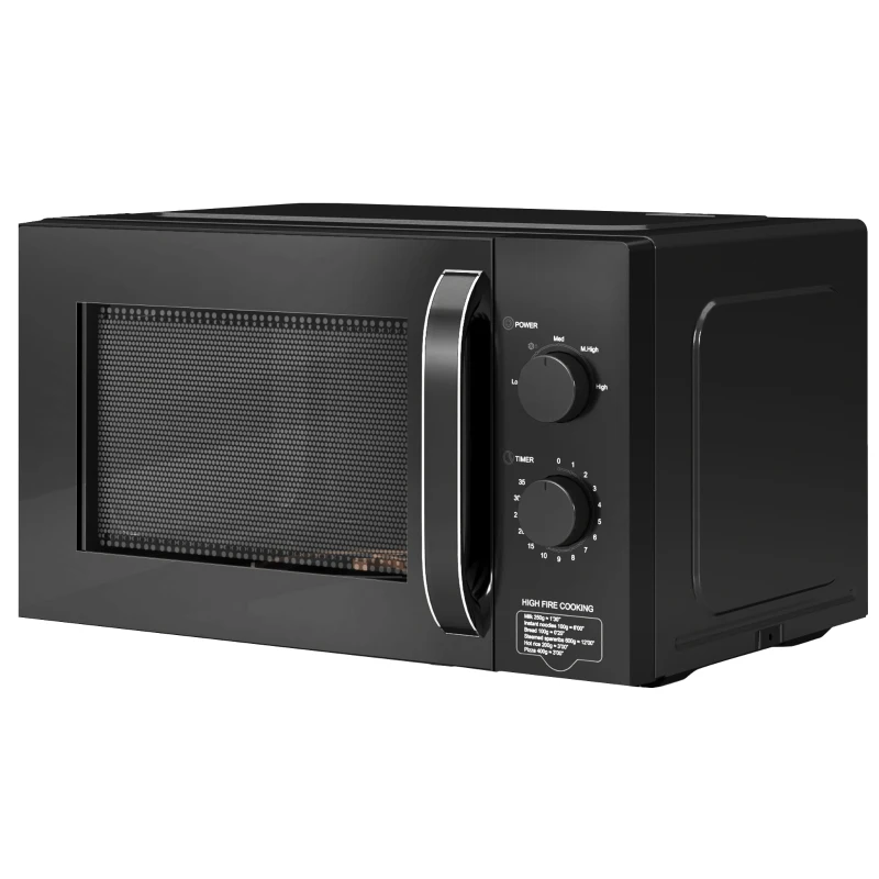 HOMCOM 23L 800W Microwave Oven, Solo Manual Microwave with 5 Power Levels, Defrost, 35 Minutes Timer, Clock, Easy Clean, Small Black Microwave