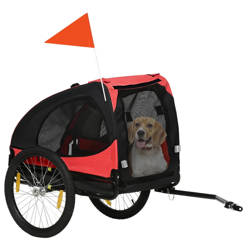 PawHut Hundeanhänger, klappbarer Fahrradanhänger für Hunde, wasserbeständig, Oxfordstoff, Metall, 140 x 71 x 83 cm, Rot