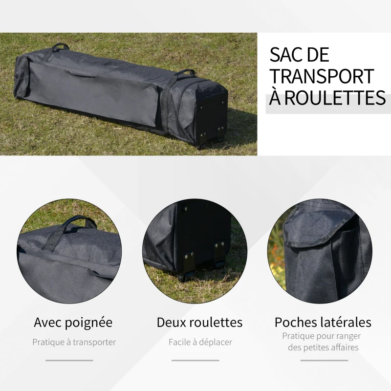 Outsunny Tonnelle barnum de jardin pop-up pliant 4 x 4 m acier polyester moustiquaires + sac de transport à roulettes gris