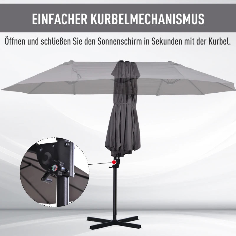 Outsunny XXL-Sonnenschirm mit Kreuzständer inkl. Handkurbel wetterbeständig 270 cm x 440 cm x 250 cm Grau