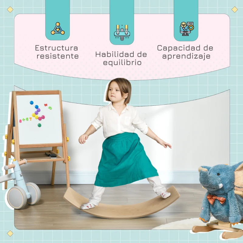 AIYAPLAY Tabla de Equilibrio para Niños de +3 Años Carga 50 kg para Entrenamiento Sensorial Equilibrio 90x29x19 cm Natural
