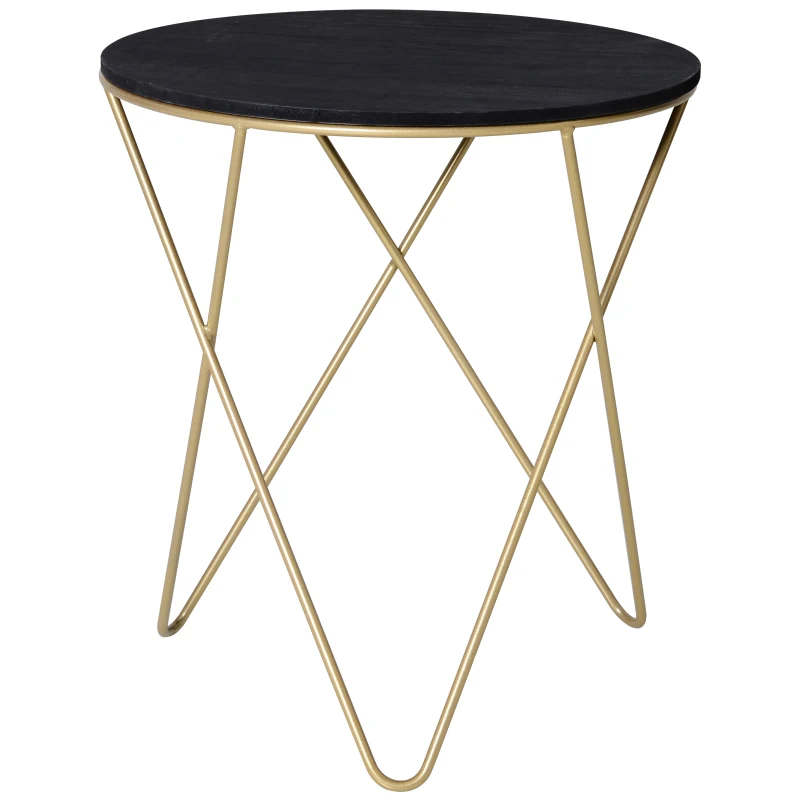 HOMCOM Round Coffee Table, Sofa End Table with Metal Crossed Legs, Modern Living Room Table - Black, Gold Tone (Φ43cm)