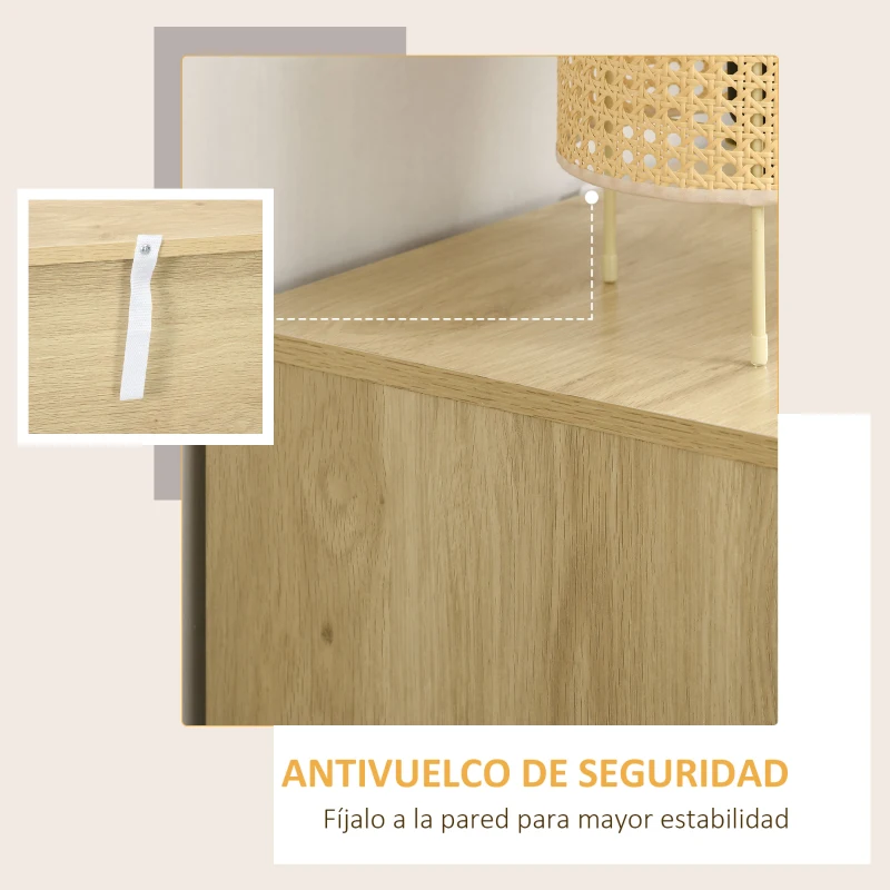 HOMCOM Cómoda con 3 Cajones de Rejilla de Ratán Cajonera de Madera para Dormitorio Estilo Cannage Bohemio 60x38x69 cm Natural(m-6)