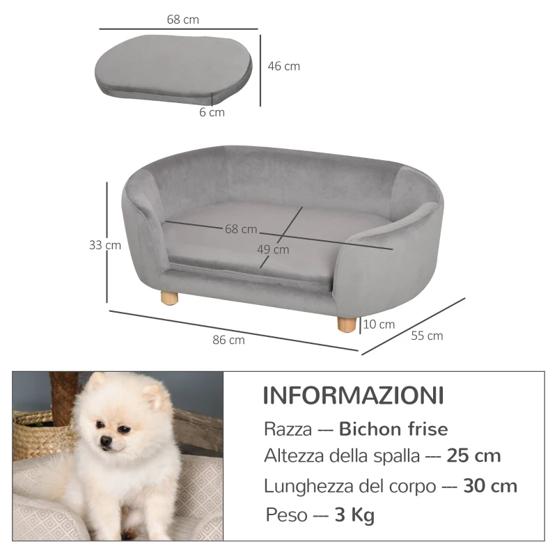 PawHut Divano per Cani e Gatti da Interni di Taglia Piccola, Grigio Chiaro