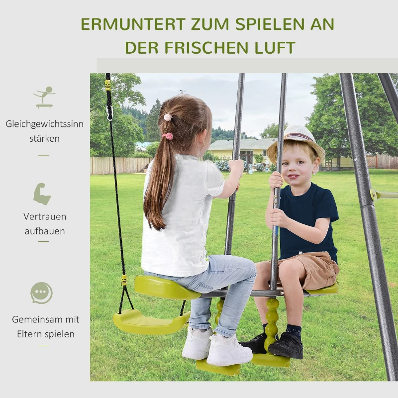 HOMCOM Kinderschaukel Gartenschaukel Schaukelgerüst Schaukelset mit Metallgestell Kletterseilleiter Wippe 3-10 Jahre bis 3 Kinder