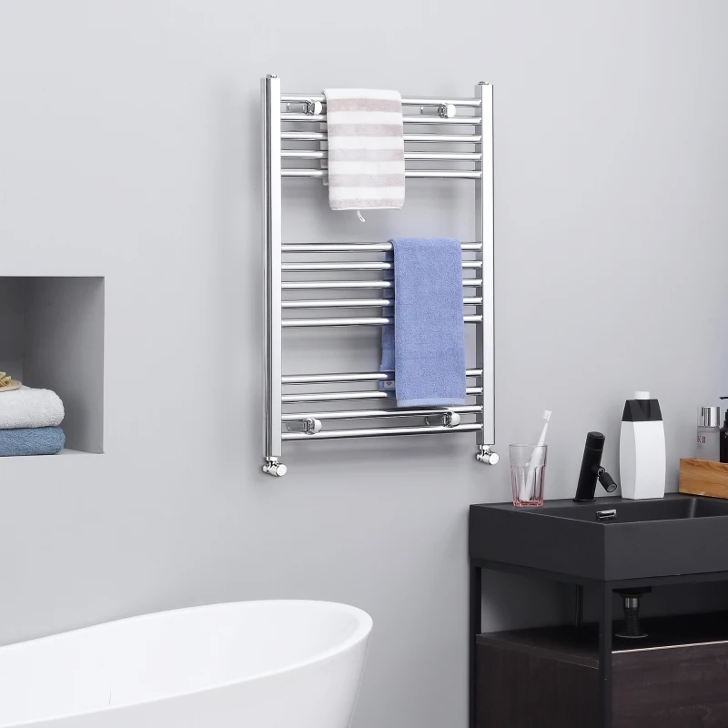 HOMCOM Handtuchheizung, Badheizkörper inkl. Montage-Bausatz, Farbe: Silber, 60 cm x 80 cm