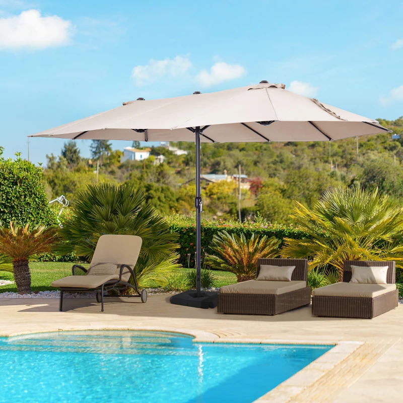 Outsunny 4.6m Garden Parasol Double-Sided Sun Umbrella Patio Market Shelter Canopy Shade with Weight Base, Tan