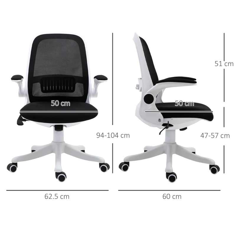 Vinsetto Swivel Office Chair Breathable Fabric Study Computer Chair with Flip-Up Arm for Home, Black