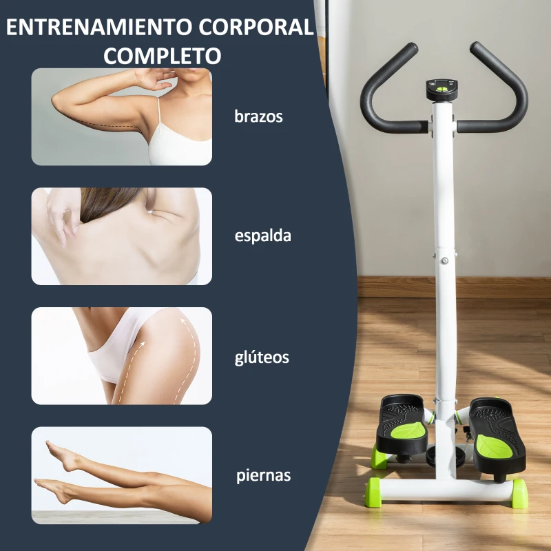 HOMCOM Máquina de Steps Mini Stepper para Fitness en Casa con Pantalla LCD y Pedales Antideslizantes 55x44x108cm Blanco y Verde