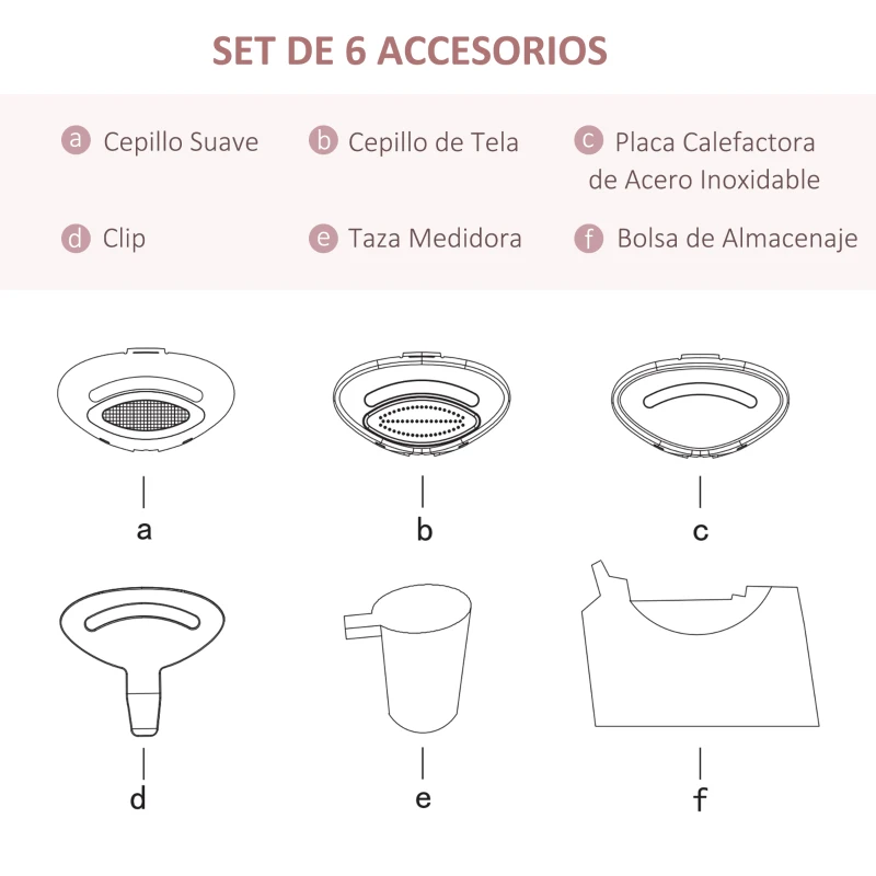 HOMCOM Plancha Vapor Portátil de Viaje 1500W con Accesorios de Cepillo Sistema de Seguridad Autoapagado y Antigoteo Rosa