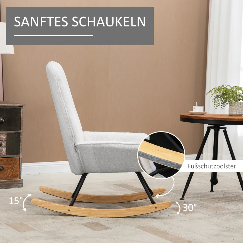 HOMCOM Schaukelstuhl Modern-Design Schaukelstuhl, Sherpa-Fleece, Steppung, 63 cm x 95cm x 97 cm Natur+ Grau